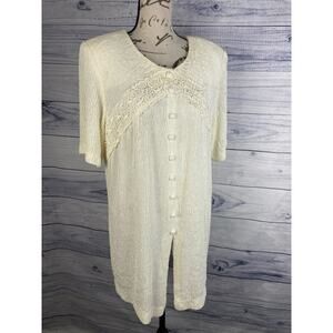 Melissa Tunic Top Womens 16W Crinkle Texture Button Detail Zip Back Ivory USA